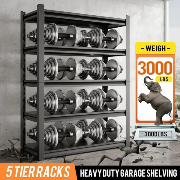 Garage Shelving Unit, Garage Storage Shelves 3000LBS Heavy Duty Shelving, Adjustable 5 Tier Metal Shelving Utility Shelf, - Image 4