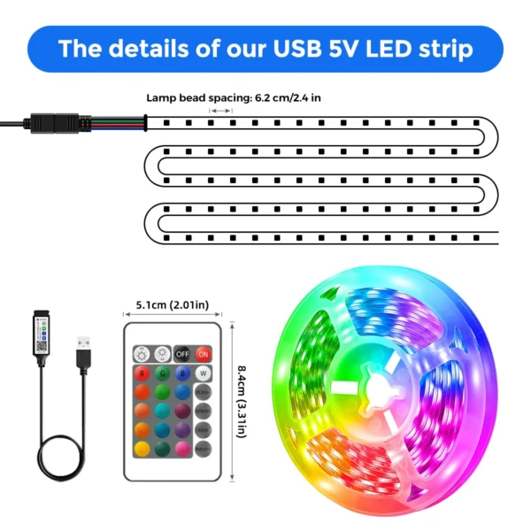 LED Strip Lights RGB 5050 ,5V 1M-30M,16 million colors, RGB , Led Strip Lighting Music Sync, Color Changing for Party Home - Image 3