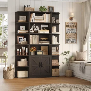 75" Tall Book Shelf and Bookcase, 47" Wide Bookcase with Doors, Freestanding Wood Display Shelves,6 Tier Bookshelf with Storage