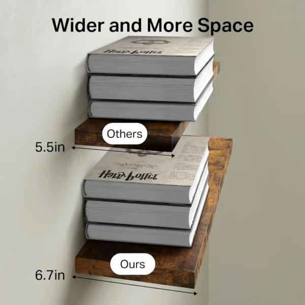 Chic Set of 3 Black 15.7" Rustic Floating Wall Shelves with 22lbs Capacity, Ideal for Home Decor & Storage - Image 3