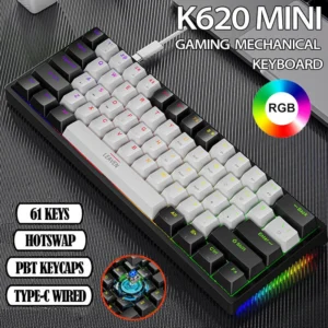 Mini Gaming Mechanical Keyboard 61 Keys RGB Hotswap Type-C Wired Gaming Keyboard PBT Keycaps 60% Ergonomics Keyboards