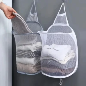 Wall Hanging Dirty Clothes Storage Basket Bathroom Foldable Clothes Baskets Dirty Clothes Net Pocket Laundry Organzier Mesh Bag