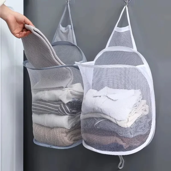 Wall Hanging Dirty Clothes Storage Basket Bathroom Foldable Clothes Baskets Dirty Clothes Net Pocket Laundry Organzier Mesh Bag