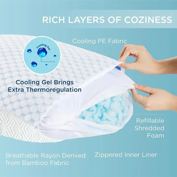 Memory Foam Cooling Pillow, Adjustable Loft Bed Pillow For Sleeping, Silky Ice Fabric, Washable Removable Bed Pillow Cover - Image 4