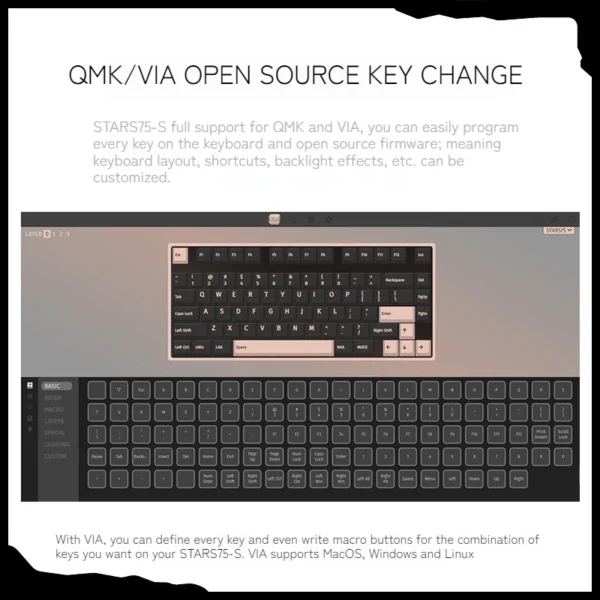 New Weikav Stars-75 Series Three Mode Aluminum Lumps Mechanical Keyboard Leaf Spring+Beryllium Copper Structure Esports Keyboard - Image 5