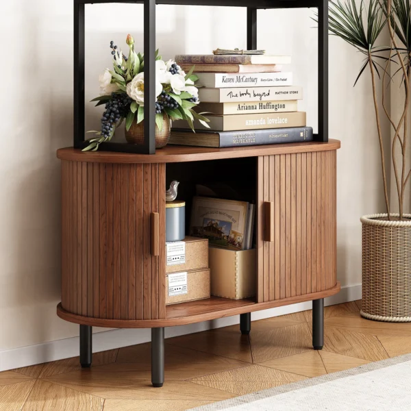 71" Tall Bookshelf,4-Tier Book Shelf with Storage Cabinet,Modern Bookcase with Sliding Door & Adjustable Footpad - Image 4