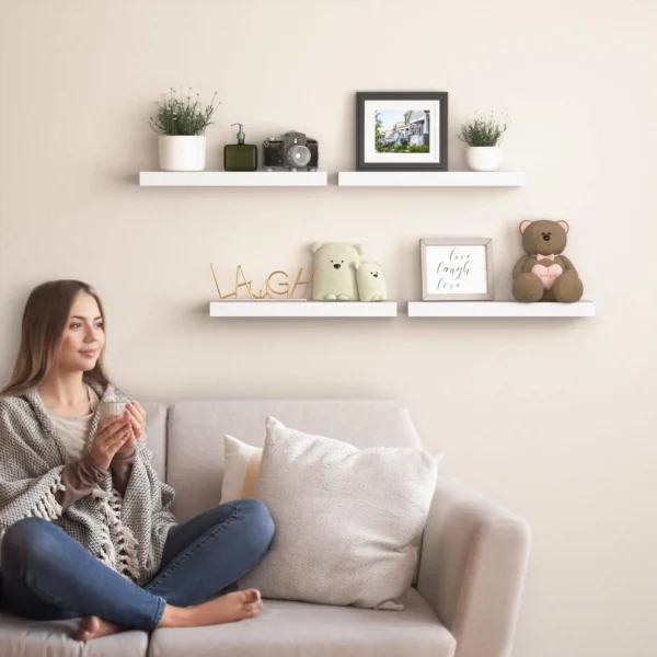 White 6Pcs Floating Shelves, Wall Mounted Small Shelves for Room, Modern Hanging Shelves, Display Wall for Wall Décor - Image 6