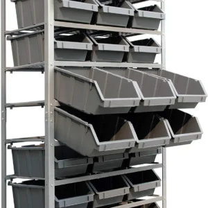 King's Rack Bin Rack Storage System Heavy Duty Steel Rack Organizer Shelving Unit w/ 24 Plastic Bins in 8 Tiers