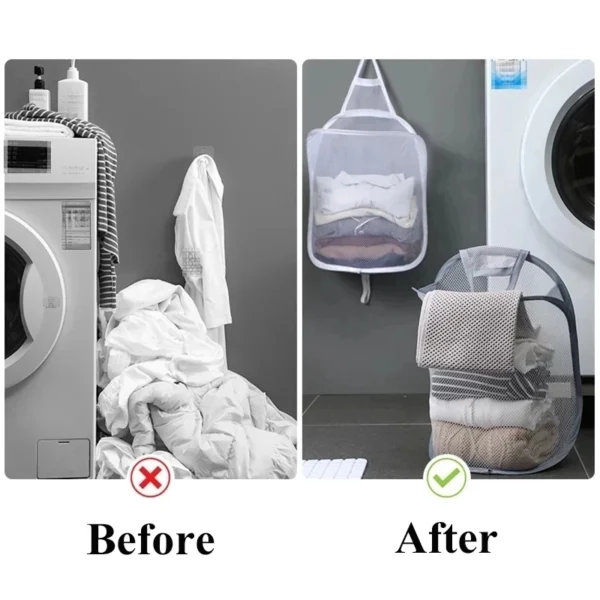 Wall Hanging Dirty Clothes Storage Basket Bathroom Foldable Clothes Baskets Dirty Clothes Net Pocket Laundry Organzier Mesh Bag - Image 5