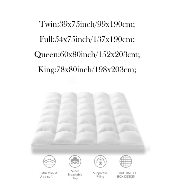 Extra Thick Mattress Topper, Mattress Pad Cover for Back Pain, Cooling Mattress Protector, Overfilled Down Alternative Filling - Image 2