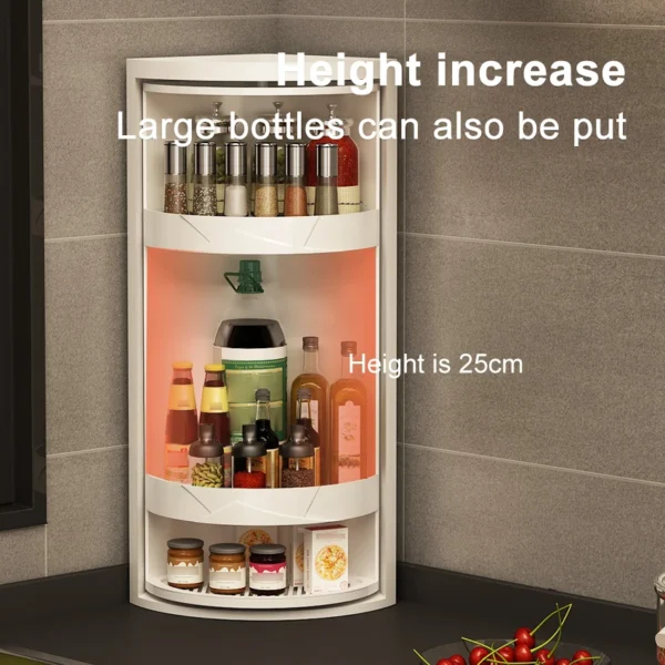 Kitchen Rotating Storage Rack Corner Shelf 360° Rotateable Household Layered Adjustable Shelf Organizer Spice Cans Bottle Holder - Image 4