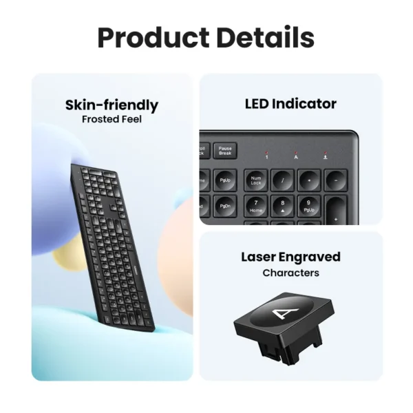 UGREEN Wireless Keyboard 2.4GHz 104 Keys Layout for Laptop Desktop Windows Mac OS PC Accessories English Russian Korean Keycaps - Image 6
