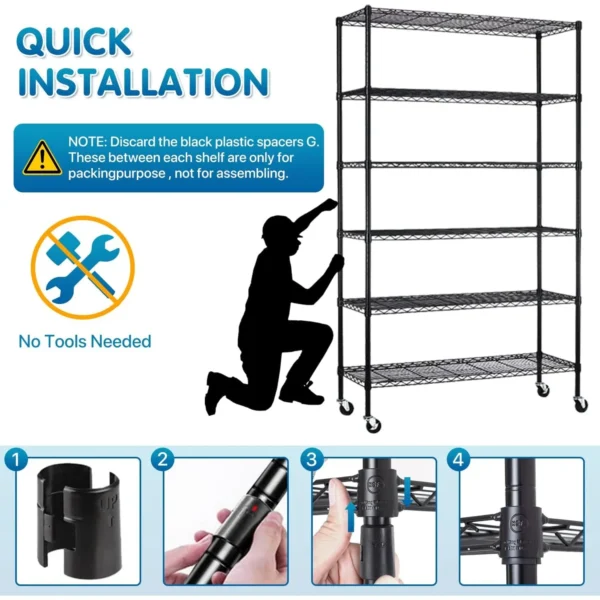 Storage Shelves Metal Shelf Wire Shelving Unit with Wheels 6 Tier NSF Certification Adjustable Garage Shelving Utility Steel - Image 5