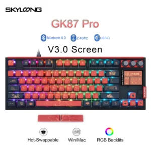 SKYLOONG GK87 Pro Wireless Mechanical Keyboard with 3.0 Screen 3 Knobs Full-Key Hot-Swappable RGB Backlit Custom Gamer Keyboard