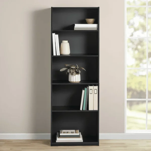 5-Shelf Bookcase with Adjustable Shelves, True Black Oak