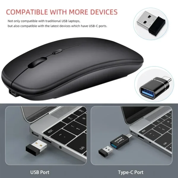 Wireless Mouse Slim Bluetooth-compatible 2.4G Computer Mice Portable Rechargeable/Battery Cordless Mouse for iPad Laptop Desktop - Image 3