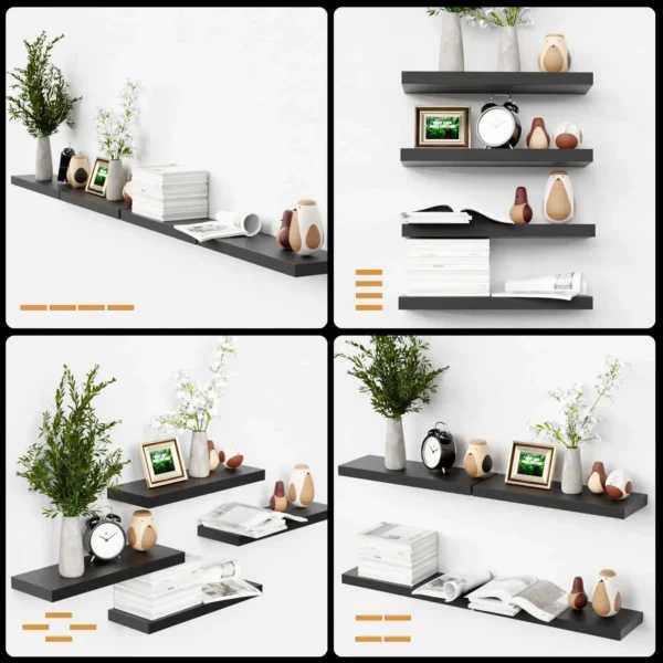 Bowillon White Floating Shelves for Wall Decor, Wall Mounted Shelves for Bedroom, Living Room, Kitchen, Bathroom Shelves Black - Image 3