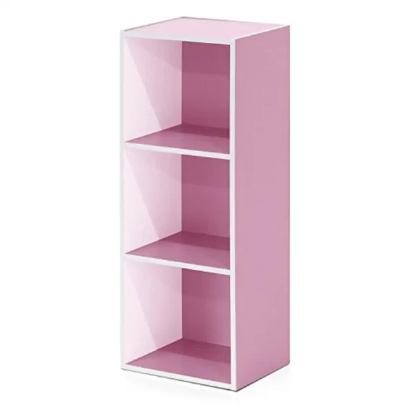 3-Tier Sturdy Bookcase & Display Rack White/Pink Bedroom Study Adult 9.25"D x 9.25"W x 47.2"H Easy Assembly & Holds 25 lbs Shelf - Image 4