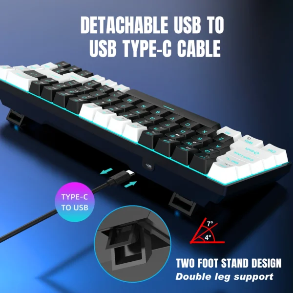 68 Keys Mechanical Keyboard Ergonomics RGB Backlit LED Hot Swappable Blue Switch Gaming Keyboard for PC Laptop Office - Image 4