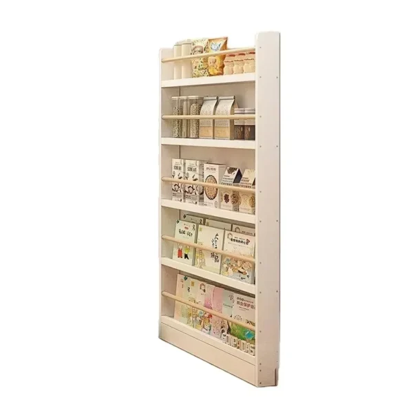 Narrow behind the door solid wood Kid bookshelf Library magazine shelf Bookcase，Very narrow shelving - Image 2