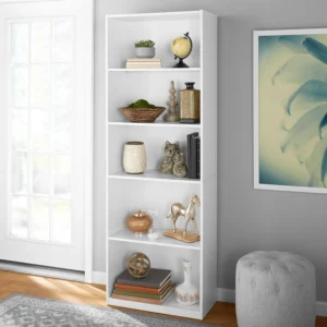 5-Shelf Bookcase with Adjustable Shelves,Solid Wood/Closed Back/Display Bookshelf for Living Room,Bedroom,Home and Office,White