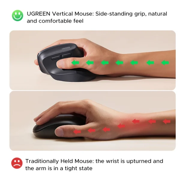 UGREEN Vertical Wireless Mouse 2.4G Ergonomic 4000DPI 6 Mute Buttons for MacBook Tablet Laptops Computer PC Mice Black Pink - Image 3