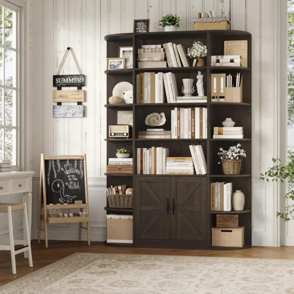 75" Tall Book Shelf and Bookcase, 47" Wide Bookcase with Doors, Freestanding Wood Display Shelves,6 Tier Bookshelf with Storage - Image 3