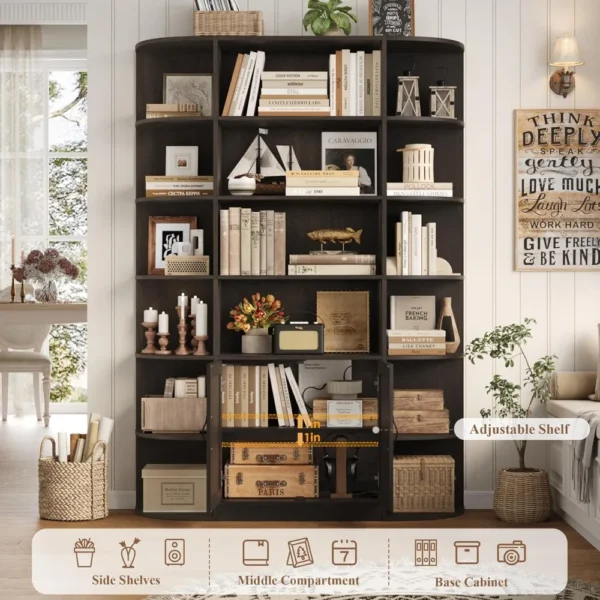 75" Tall Book Shelf and Bookcase, 47" Wide Bookcase with Doors, Freestanding Wood Display Shelves,6 Tier Bookshelf with Storage - Image 4