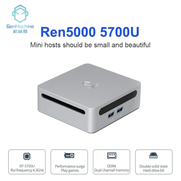2025 GenMachine Mini PC Ryzen 5700U Support Windows 11 DDR4 3200MHz AMD WiFi6 Max 64GB RAM Diy Gaming Computer Pc Gaming
