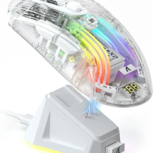 ATTACK SHARK X2Pro Wireless Gaming Mouse with RGB Charging Dock,Tri-Mode Mute Mouse RGB Backlit,Transparent Shell,PixArt 3212