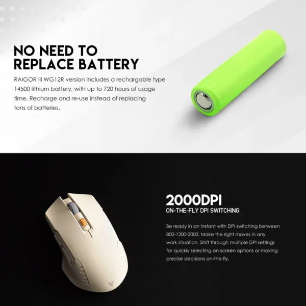 FANTECH RAIGOR III WG12 WG12R Wireless Optical Mouse 2000DPI and 3 Million Clicks Rechargeable Mice Office Mouse for PC Laptop - Image 4