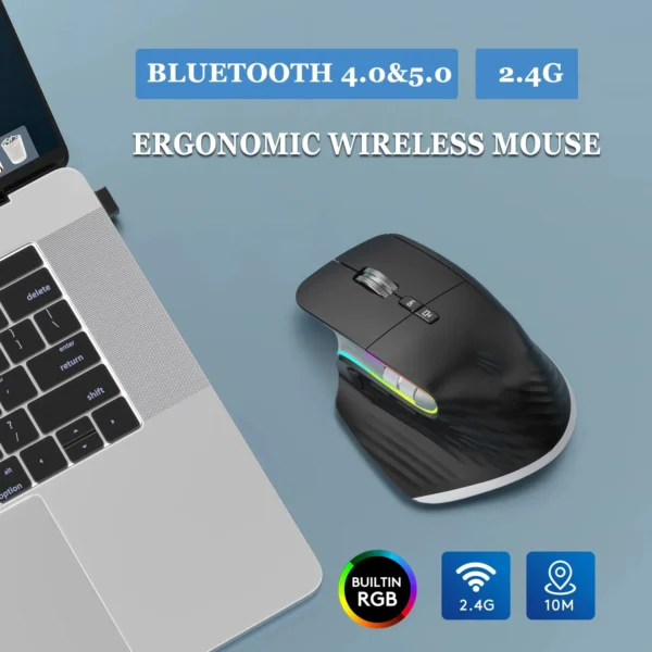 Wireless Gaming Mouse Bluetooth 2.4G Tri-mode Mouse Mute Mice Ergonomic USB-C RGB Rechargeable 5DPI For Laptop PC Tablet Macbook - Image 6