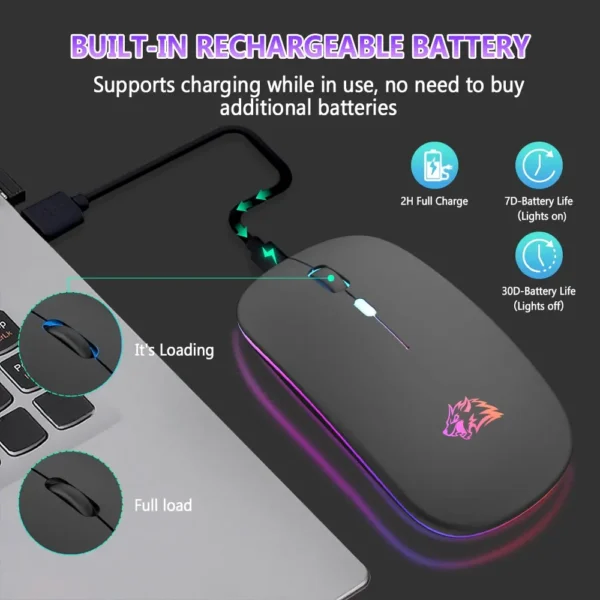 Wireless Mouse Bluetooth and 2.4GHz Dual Modes Rechargeable RGB Ergonomic Silent Click for PC iPad Laptop Cell Phone TV - Image 4