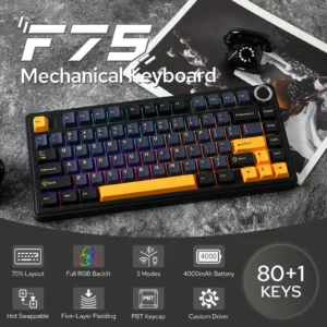 AULA F75 75% Wireless Mechanical Keyboard Gasket Hot Swappable Custom Keyboard RGB Backlit Gaming Keyboard 2.4G/Bluetooth/Wired