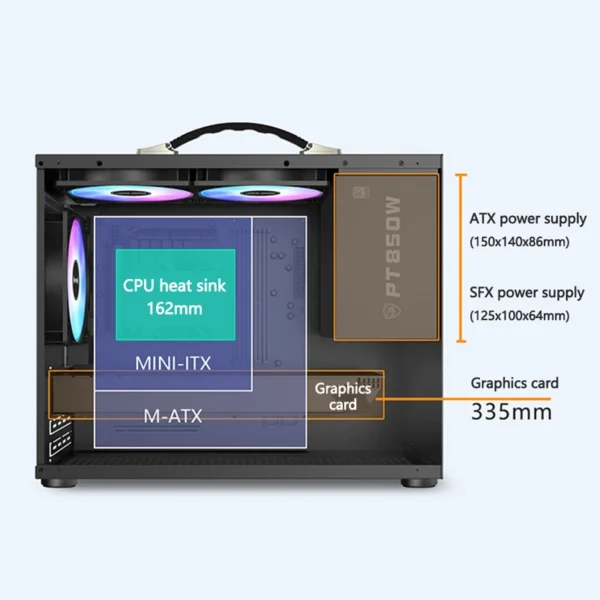 PowerTrain X-GAMER X100 M-ATX Portable Computer Case ITX MATX Power Supply Support U3 Type-C Desktop MINI Small Chassis - Image 4