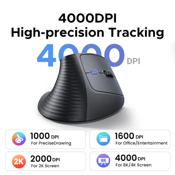 UGREEN Vertical Wireless Mouse 2.4G Ergonomic 4000DPI 6 Mute Buttons for MacBook Tablet Laptops Computer PC Mice Black Pink - Image 5