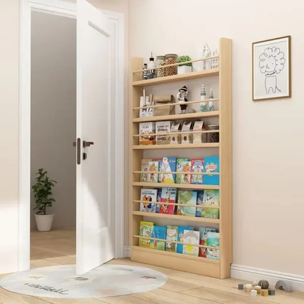 Narrow behind the door solid wood Kid bookshelf Library magazine shelf Bookcase，Very narrow shelving - Image 3