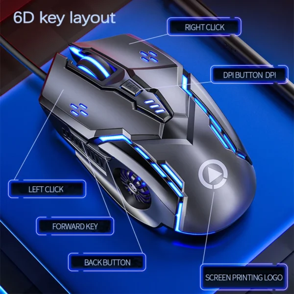 UTHAI G5 Six key 3200PDI wired illuminated gaming mouse, e-sports mechanical mute computer accessories - Image 3