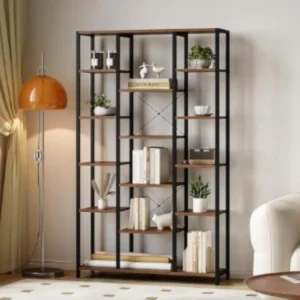 Triple 6-Tiers Tall Bookshelf, Open Storage Shelves with 15 Adjustable Shelves, Display Shelf for Home Office, Bookcase