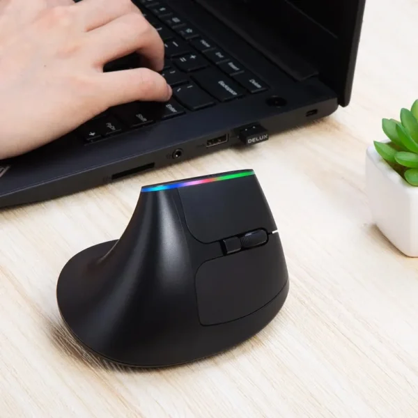 Delux M618C Wireless Silent Ergonomic Vertical 6 Buttons Gaming Mouse USB Receiver RGB 1600 DPI Optical Mice With For PC Laptop - Image 5
