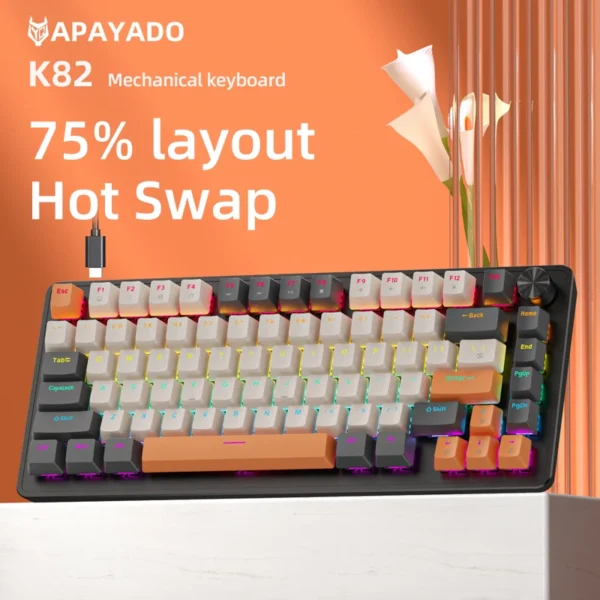 75% Mechanical Keyboard Wired with Media Knob, APAYADO Black Gaming Keyboard,Hot-Swap,ABS Cap Transparent Character Backlighting - Image 6