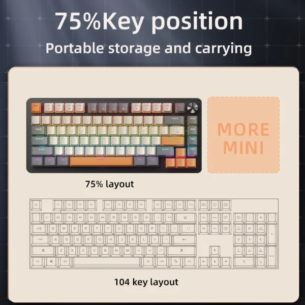 75% Mechanical Keyboard Wired with Media Knob, APAYADO Black Gaming Keyboard,Hot-Swap,ABS Cap Transparent Character Backlighting - Image 4