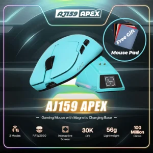 AJAZZ AJ159APEX 8K Ultralight Gaming Mouse With RGB Magnetic Screen Charging Dock PAW3950 Sensor 30K DPI 2.4G/BT/Wired Tri-Mode