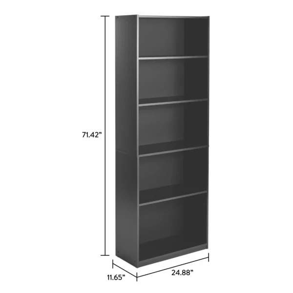 5-Shelf Bookcase with Adjustable Shelves, True Black Oak - Image 3