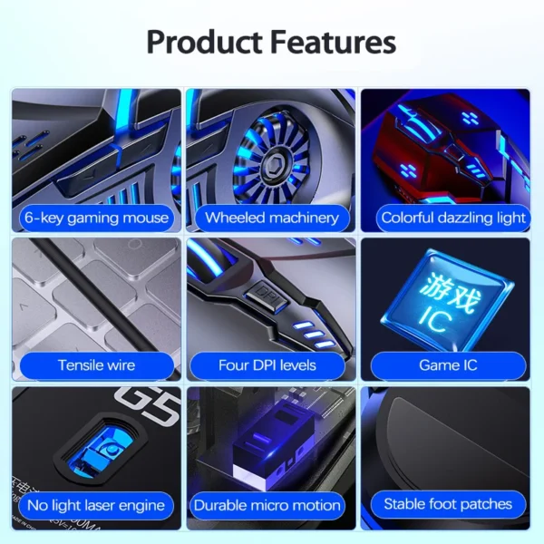 UTHAI G5 Six key 3200PDI wired illuminated gaming mouse, e-sports mechanical mute computer accessories - Image 2