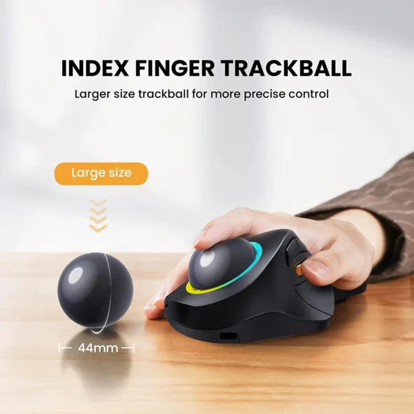 ProtoArc Wireless Index Finger Trackball Mouse Rechargeable RGB Rollerball BT 2.4g Mice for Computer Laptop 3 Device Connection - Image 2