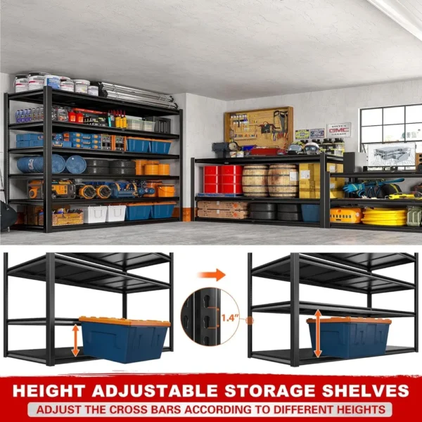 55.1" W Storage Shelves，Garage Shelving Heavy Duty Shelving Unit Load 3500LBS, Adjustable 6-Tier Metal Shelves - Image 2